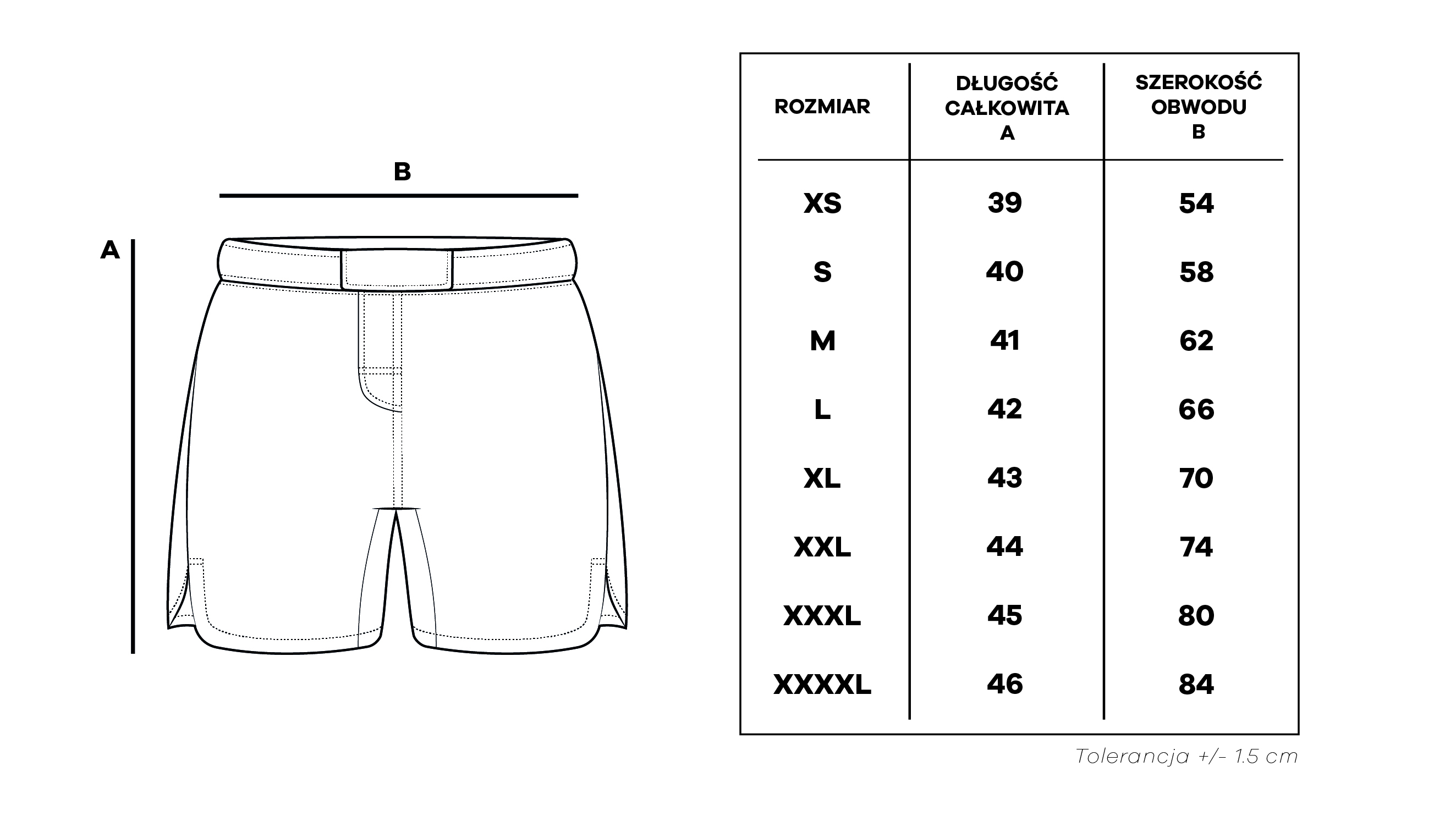 Tabela rozmiarów shortów DBX