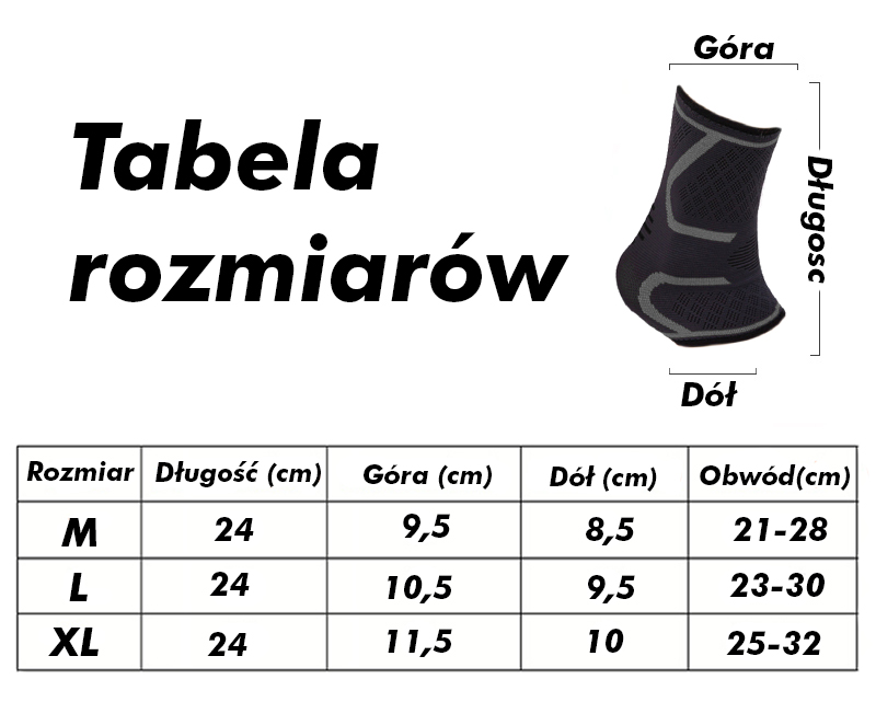 Tabela rozmiarów opaska na kostkę