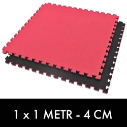 Gymnastikmatte mit Sicherheitszertifikat - Puzzle 1x1m - Tatami 4 cm - Schwarz und Rot