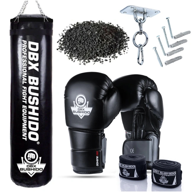 Boxset SBRX Black – Boxsack 130 cm 60 kg + Boxhandschuhe | DBX Bushido