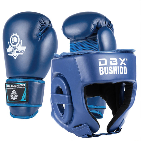 Turnierset: Boxhandschuhe + Kopfschutz BLAU