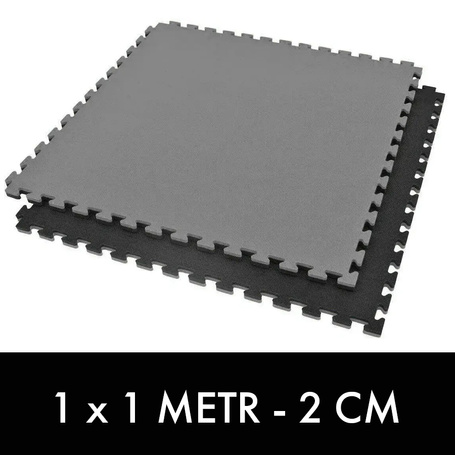 Sicherheitszertifizierte Gymnastikmatte - Puzzle 1x1m - Schwarz und Grau 2 cm