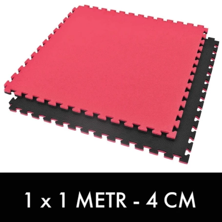 Gymnastikmatte mit Sicherheitszertifikat - Puzzle 1x1m - Tatami 4 cm - Schwarz und Rot