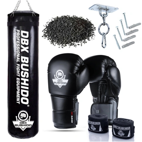 Boxset SBRX Black – Boxsack 130 cm 60 kg + Boxhandschuhe | DBX Bushido