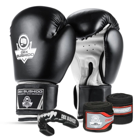 Boxset: Boxhandschuhe Classic White + Boxing Wraps + Mundschutz