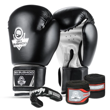 Boxset: Boxhandschuhe Classic White + Boxing Wraps + Mundschutz